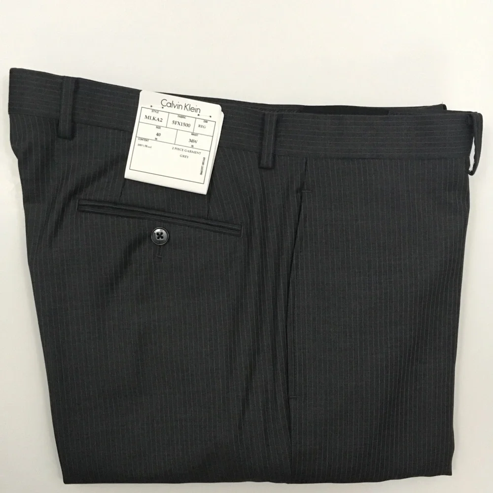 Calvin Klein 40r mens suit 2 piece gray stripes 100% wool 34w new nwt ea0035 - Picture 7 of 8